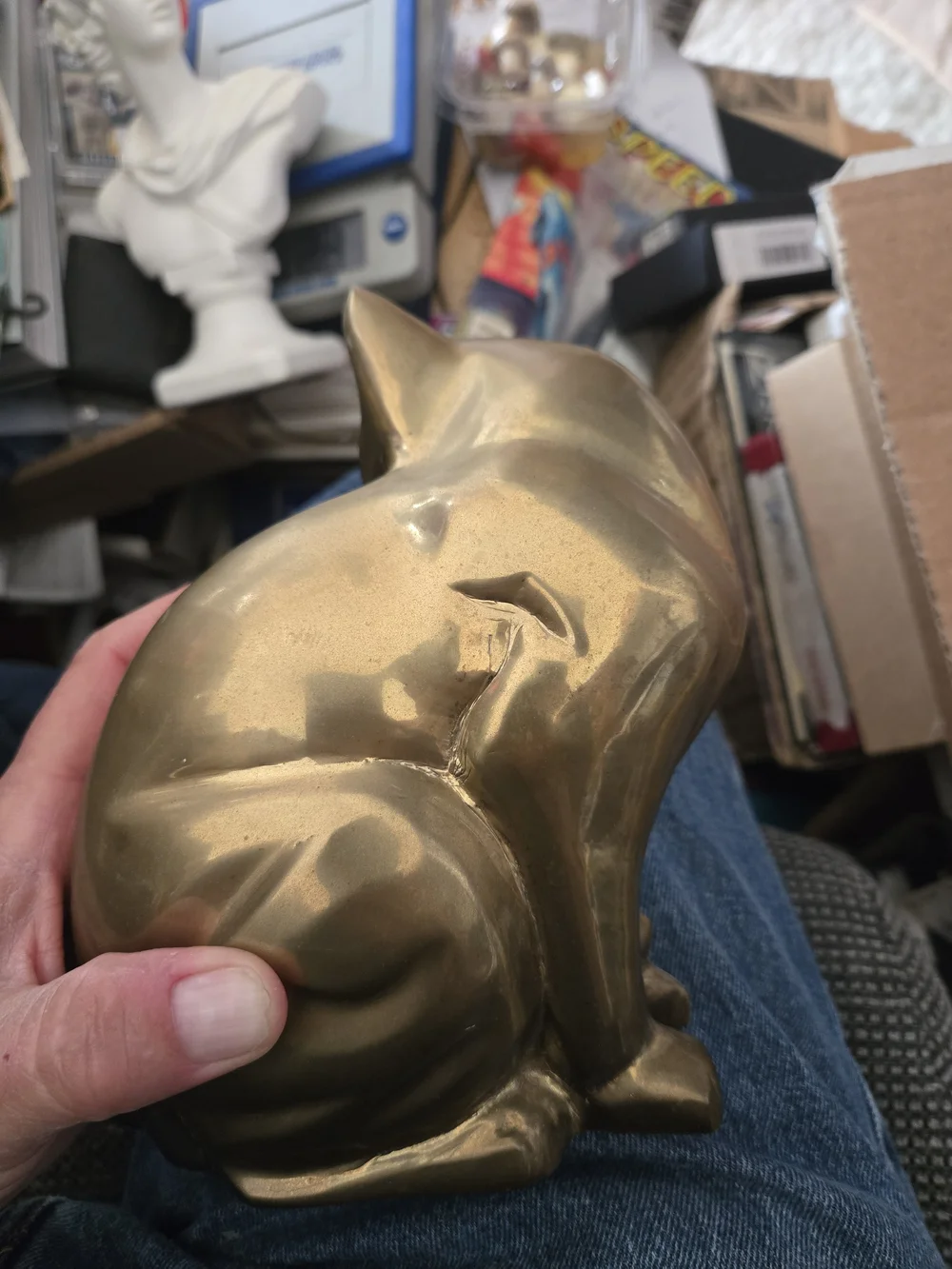 Antique Brass Cat Figurine - Gold Tone
